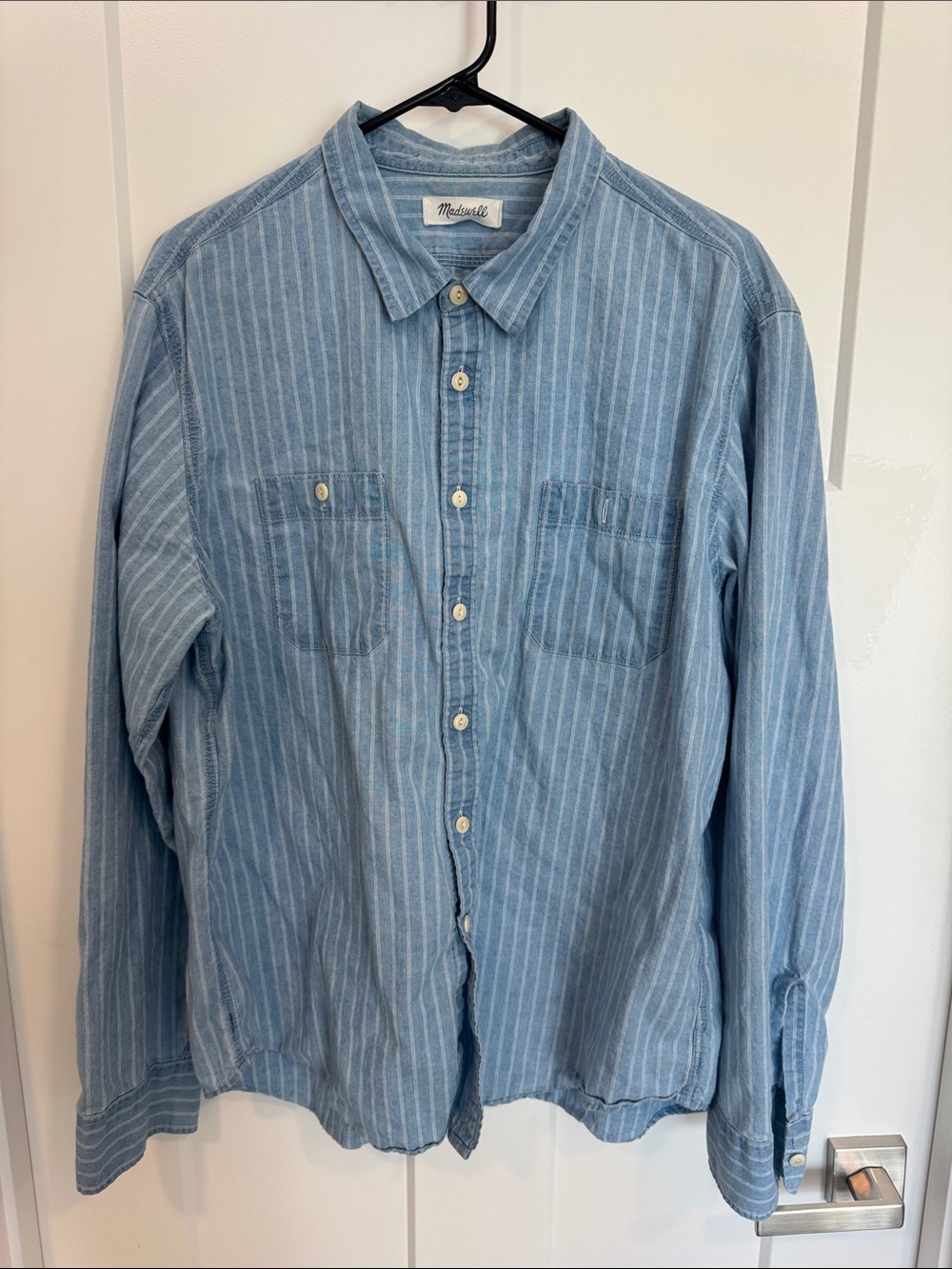 Madewell Men's Blue Pinstripe Casual Button-Down Shirt XL EUC 100% Cotton